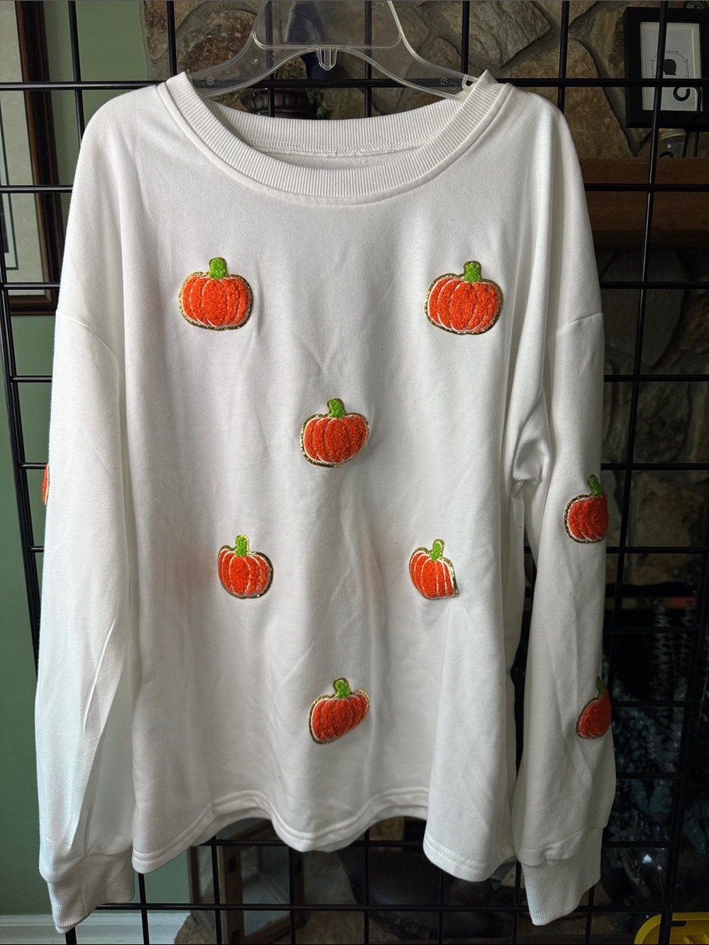 Ladies White Sweatshirt with Orange Pumpkin Patches NWOT